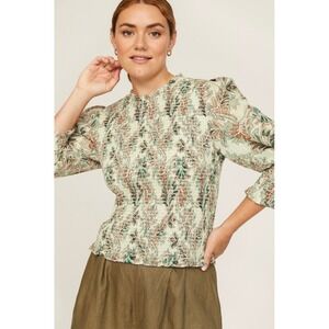 Veronica Beard $398 Kali Smocked Paisley Mock Neck Puff Sleeve Blouse Size 4